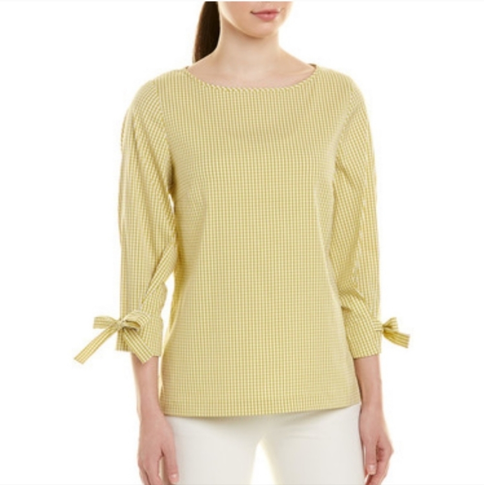 LAFAYETTE 148 Paige Ithaca Tie-Cuff Gingham Top in Margarita Multi Size Small